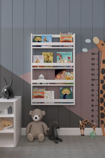 [CR01] Çocuk Kitaplığı 60 cm Duvara Monte 4 Katlı Kitap Rafı - ÇR-01