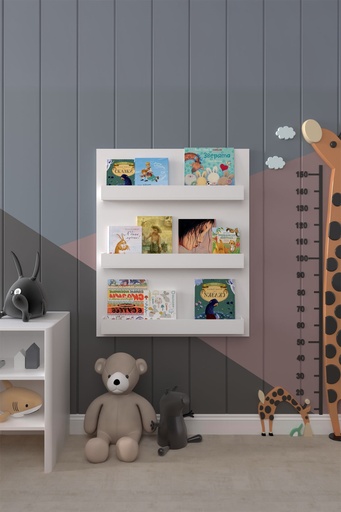 [CR02] Çocuk Kitaplığı 75 cm Duvara Monte 3 Katlı Kitap Rafı - ÇR-02 
