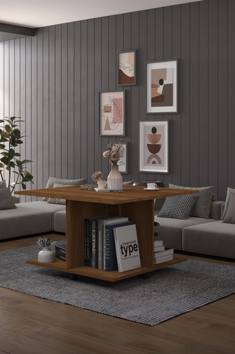 [OS02] Dört Bölmeli Kare Orta Sehpa Tekerlekli %100 MDF 90x90 cm - OS02