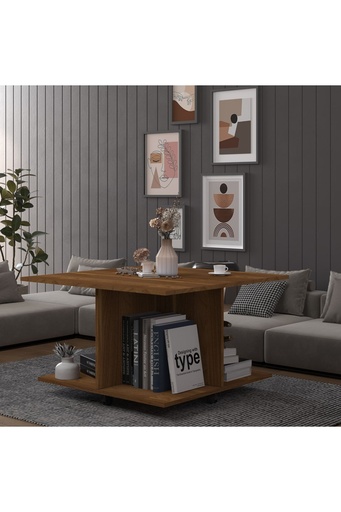 [OS02] Dört Bölmeli Kare Orta Sehpa Tekerlekli %100 MDFLAM 90x90 cm - OS002