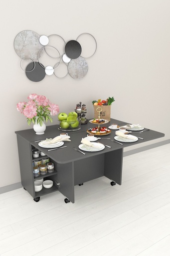 [MA02] Katlanır Ada Mutfak Masası 4-6 Kişilik Tekerlekli Dolaplı 120 cm - MA-02 