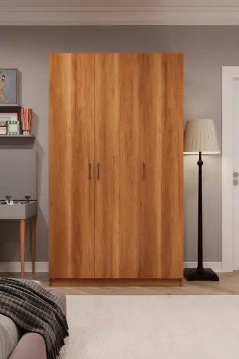 [G01] 3 Kapaklı Gardırop 120x208 cm Çift Askılıklı MDFLAM Yatak Odası Gardırobu G-01