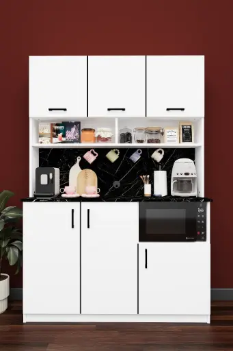 [KAHVE03] Modern Kahve Köşesi Dolabı 136 cm Mikrodalga Bölmeli %100 MDFLAM - KAHVE03 