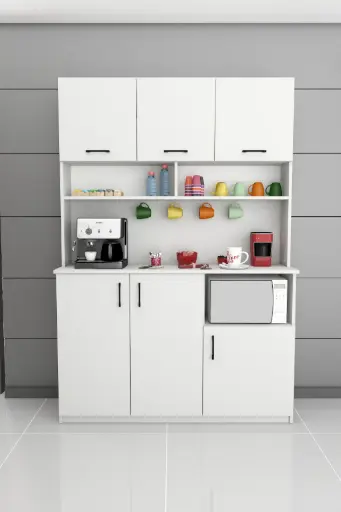 [KAHVE03] Modern Kahve Köşesi Dolabı 136 cm Mikrodalga Bölmeli %100 MDFLAM - KAHVE03 