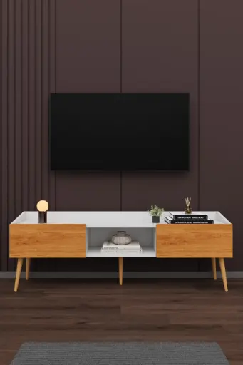 [T28] T-28 Modern TV Ünitesi 160 cm Kapaklı Raflı MDFLAM TV Sehpası 