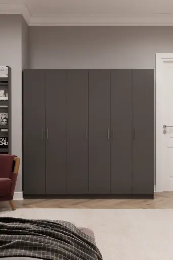 [G06] G-06 6 Kapaklı Gardırop 180x180 cm Kompakt MDFLAM Yatak Odası Gardırobu