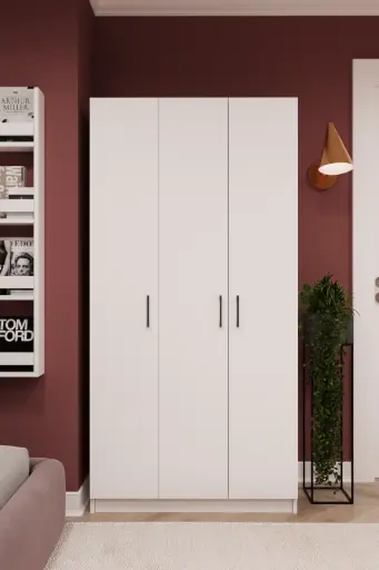[G07] 3 Kapaklı Küçük Gardırop 90x180 cm Dar Kompakt MDFLAM Yatak Odası Gardırobu G07 