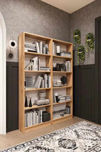 [K003] Raflı Kitaplık 169 cm Çift Modül Kapaksız Geniş Kitaplık K003 