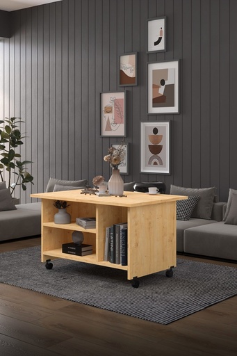 [OS01] İki Katlı Tekerlekli Orta Sehpa Tekerlekli 90x60 cm %100 MDF - OS01
