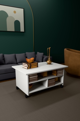 [OS01] İki Katlı Tekerlekli Orta Sehpa Tekerlekli 90x60 cm %100 MDF - OS01
