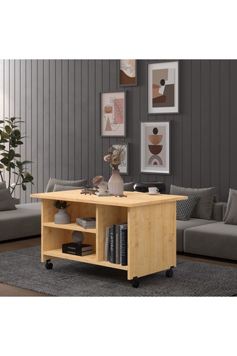 [OS01] İki Katlı Tekerlekli Orta Sehpa Tekerlekli 90x60 cm %100 MDFLAM - OS01