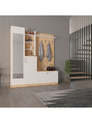 [V03] V-03 Aynalı Vestiyer ve Portmanto 180 cm Ayakkabılıklı Raflı