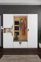 V-05 Modern Vestiyer ve Portmanto 210 cm Minderli Oturaklı Aynalı