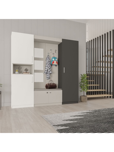[V05] V-05 Modern Vestiyer ve Portmanto 210 cm Minderli Oturaklı Aynalı