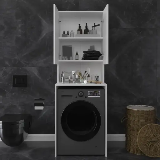 [BD01] Çamaşır Makinesi Dolabı Kapaklı 2 Kapaklı 2 Raflı 65x190 cm - BD-01