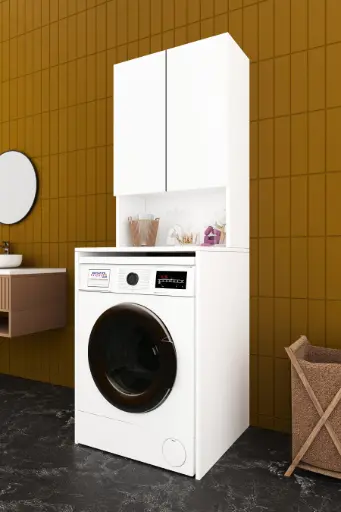 [BD01] Çamaşır Makinesi Dolabı Kapaklı 2 Kapaklı 2 Raflı 65x190 cm - BD-01