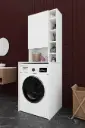 Çamaşır Makinesi Üstü Dolap Askı Kancalı Raflı Kapaklı 65x190 cm - BD-02