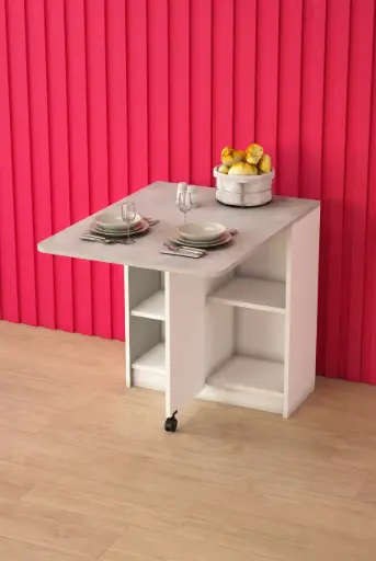 [KM21] Retro Taş Tek Kanatlı Katlanır Yemek Masası 93 cm %100 MDFLAM KM-21